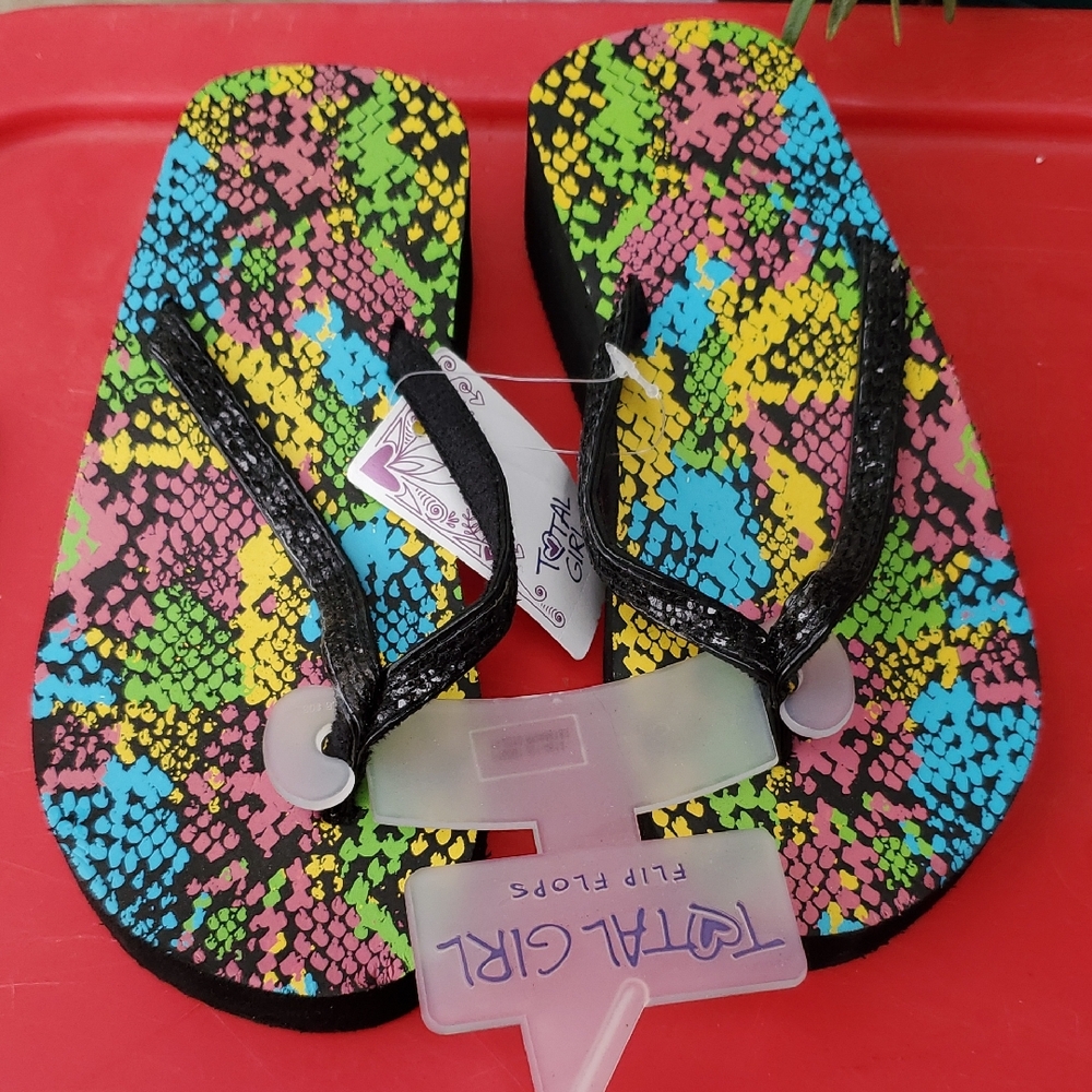 Total Girl Multicolor Flip Flops with Black Straps